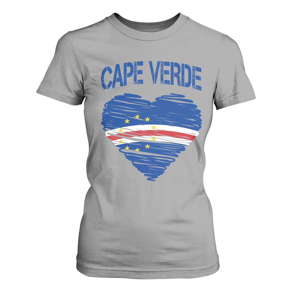 Cape Verde Scribble Flag Heart National Pride T Shirt For Women Cabo Verde Love