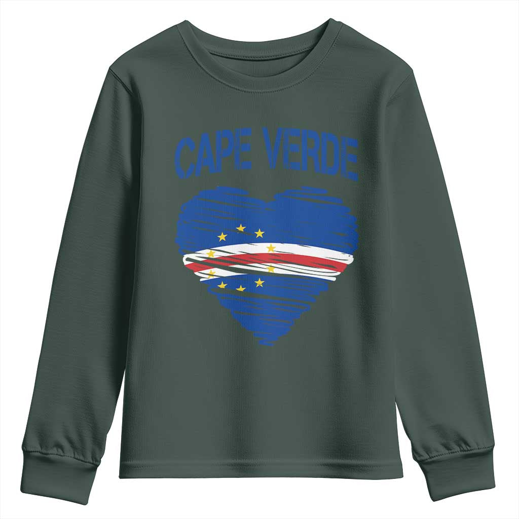 Cape Verde Scribble Flag Heart National Pride Youth Sweatshirt Cabo Verde Love