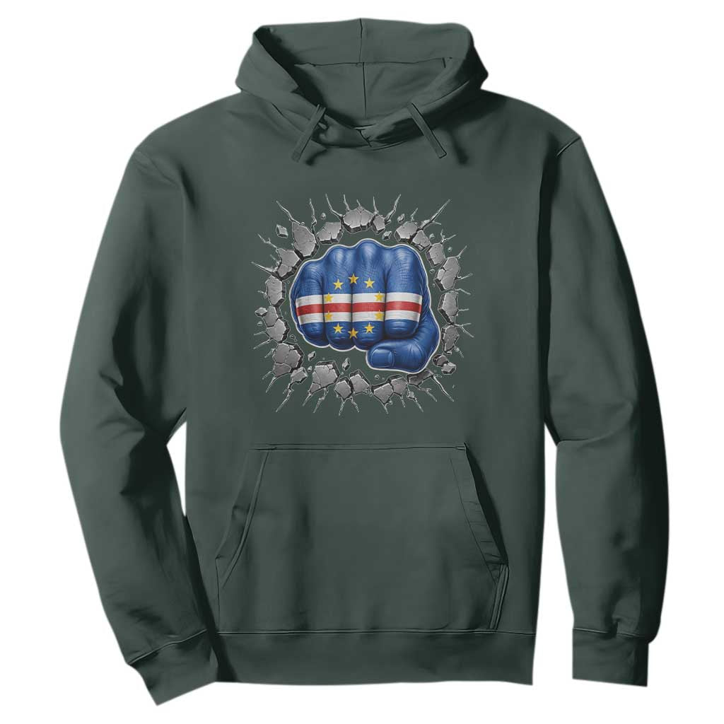 Cape Verde Flag Fist Power Stone Wall Break Graphic Hoodie Cabo Verde Strong Roots National Pride