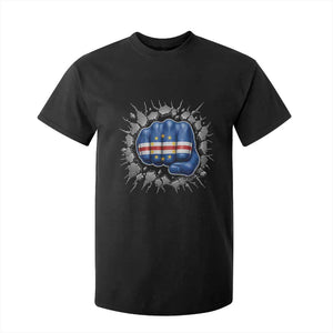 Cape Verde Flag Fist Power Stone Wall Break Graphic T Shirt For Kid Cabo Verde Strong Roots National Pride