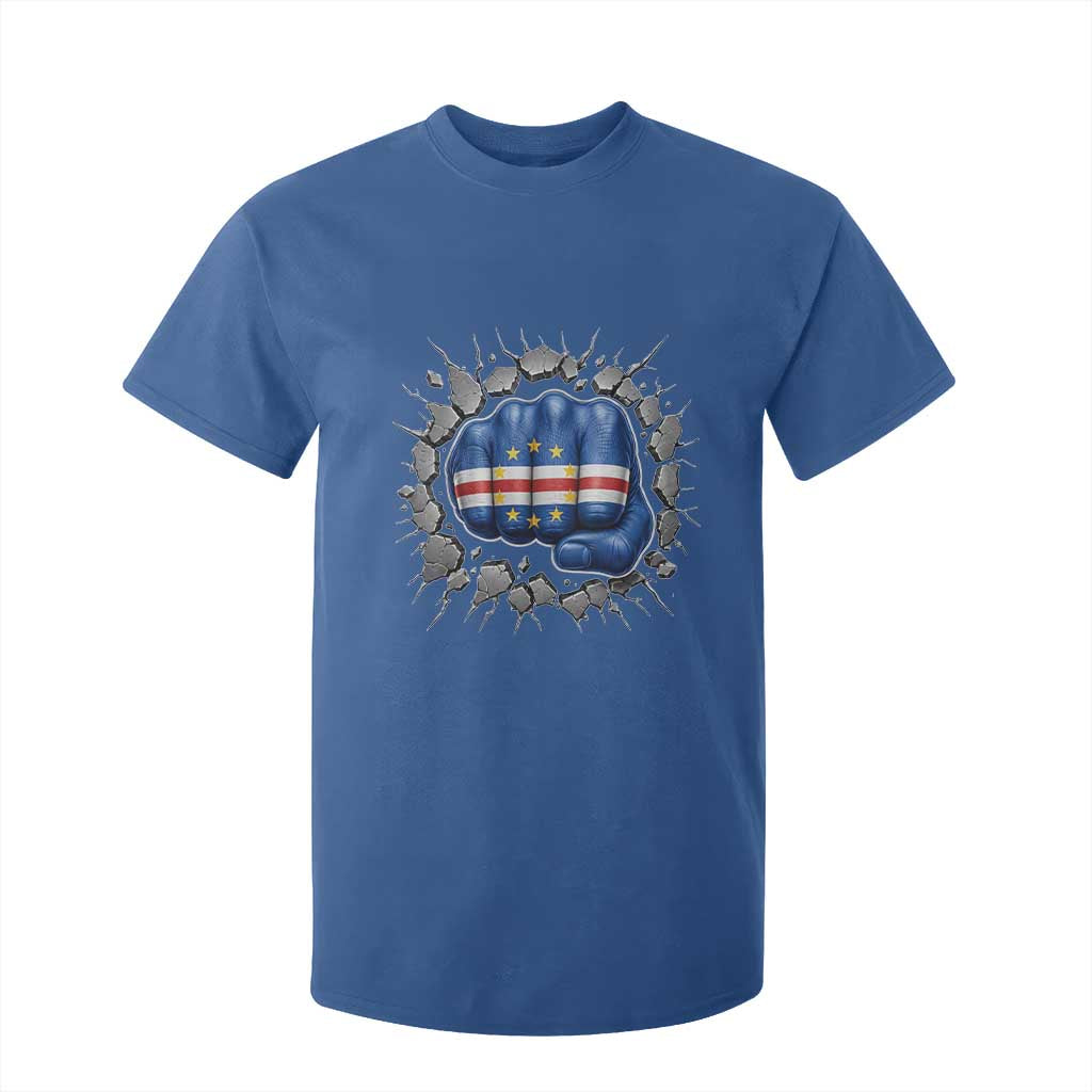 Cape Verde Flag Fist Power Stone Wall Break Graphic T Shirt For Kid Cabo Verde Strong Roots National Pride