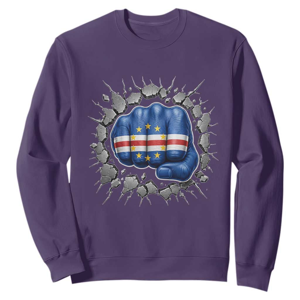 Cape Verde Flag Fist Power Stone Wall Break Graphic Sweatshirt Cabo Verde Strong Roots National Pride