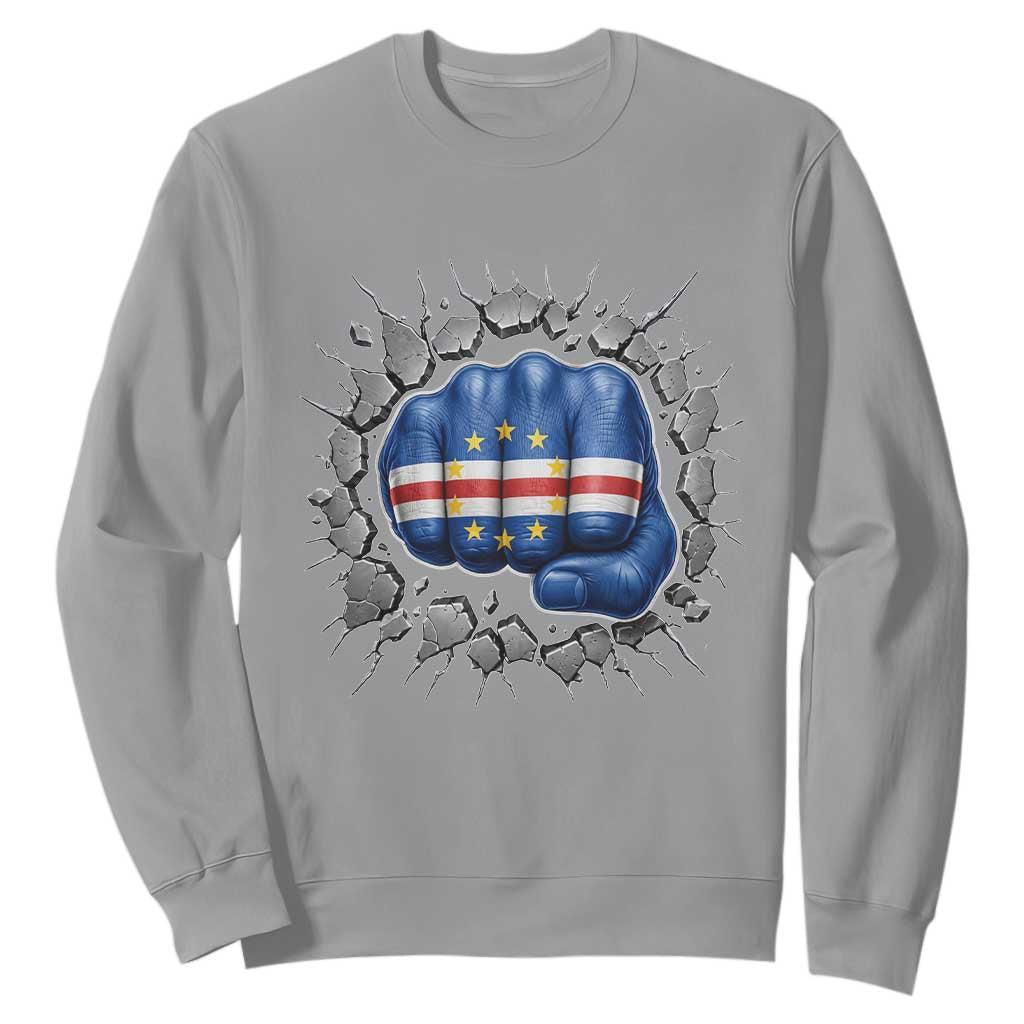 Cape Verde Flag Fist Power Stone Wall Break Graphic Sweatshirt Cabo Verde Strong Roots National Pride