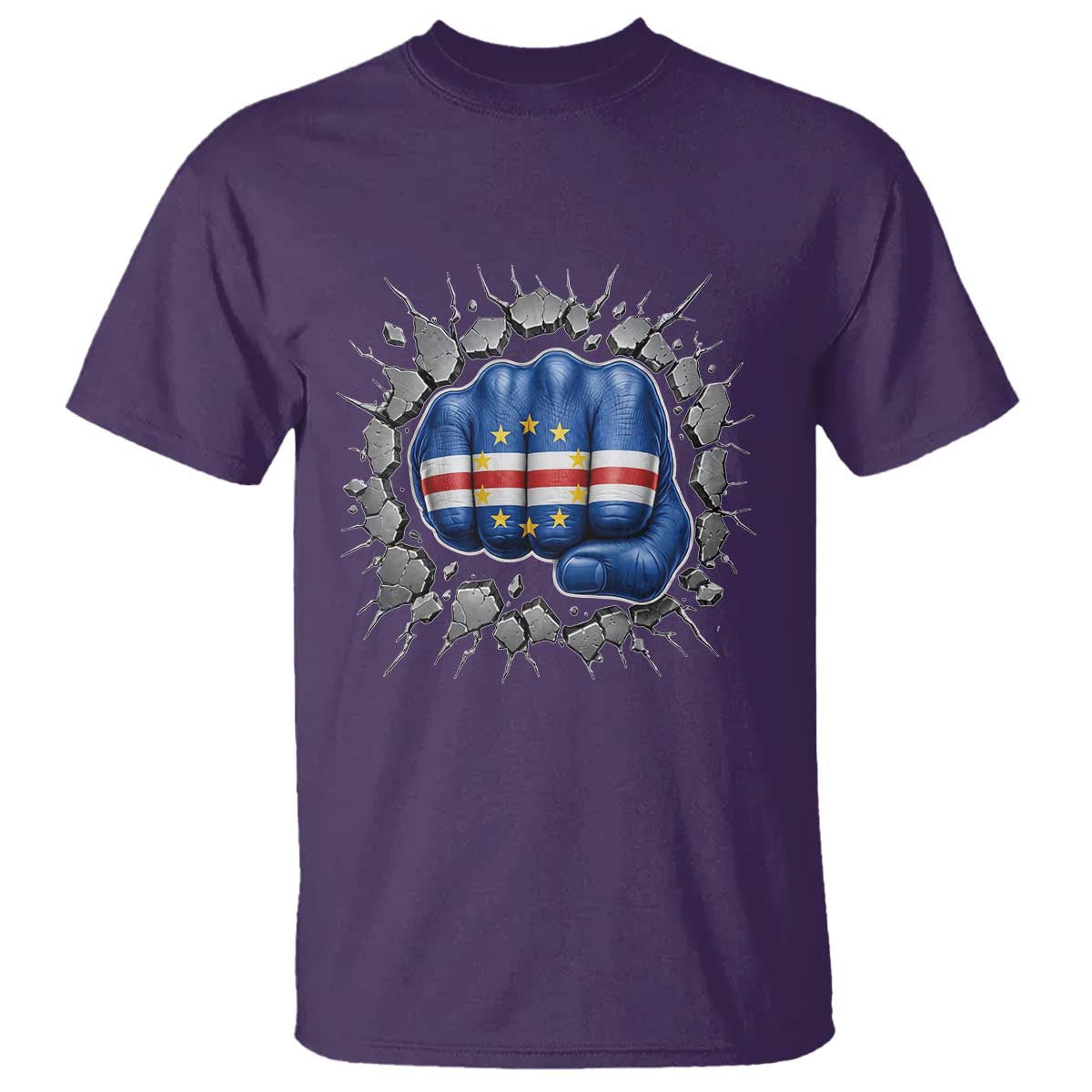 Cape Verde Flag Fist Power Stone Wall Break Graphic T Shirt Cabo Verde Strong Roots National Pride