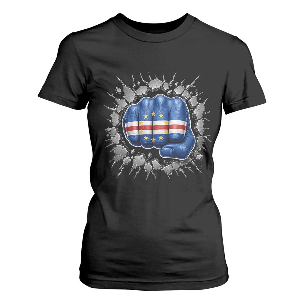 Cape Verde Flag Fist Power Stone Wall Break Graphic T Shirt For Women Cabo Verde Strong Roots National Pride