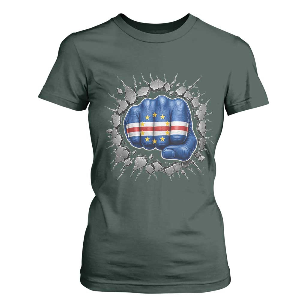 Cape Verde Flag Fist Power Stone Wall Break Graphic T Shirt For Women Cabo Verde Strong Roots National Pride