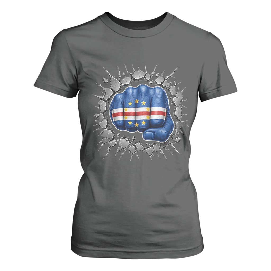Cape Verde Flag Fist Power Stone Wall Break Graphic T Shirt For Women Cabo Verde Strong Roots National Pride