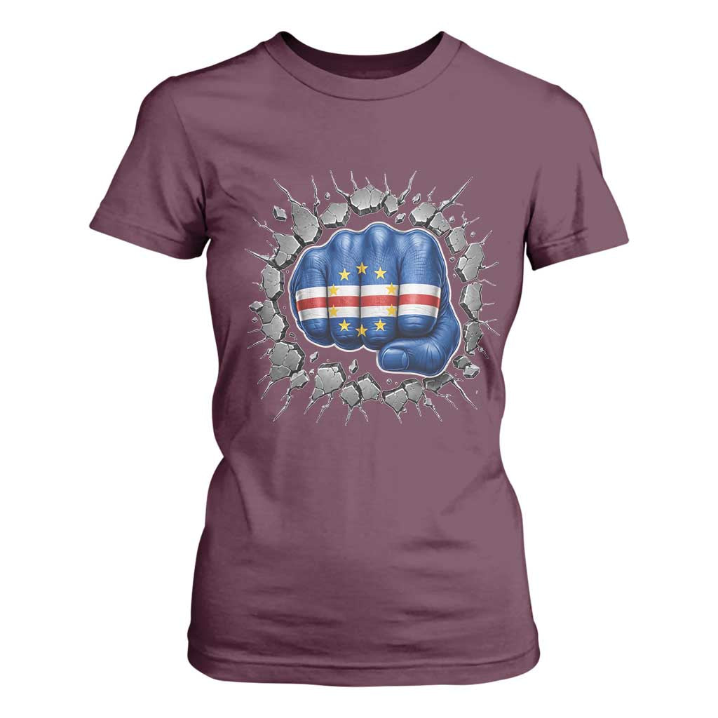 Cape Verde Flag Fist Power Stone Wall Break Graphic T Shirt For Women Cabo Verde Strong Roots National Pride