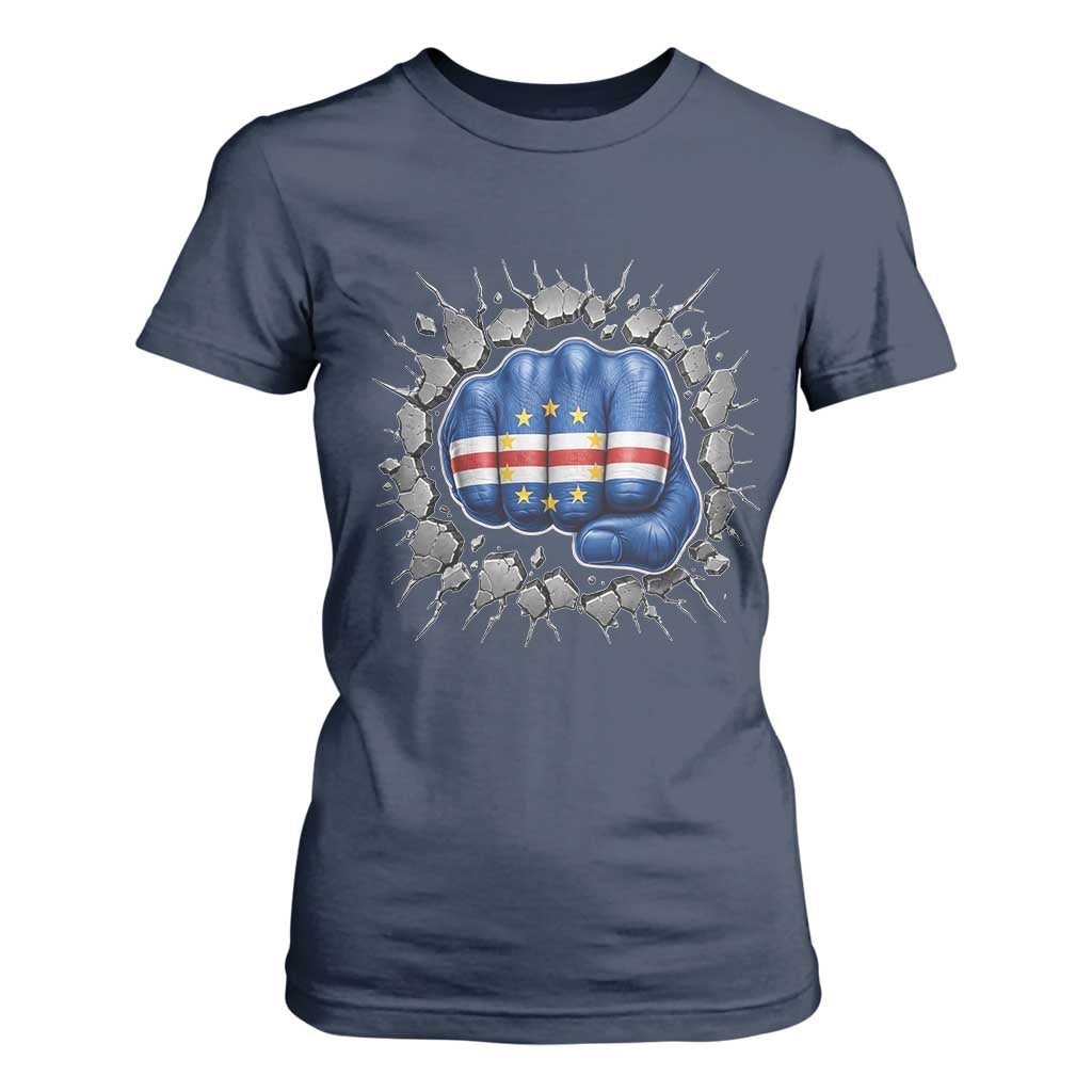 Cape Verde Flag Fist Power Stone Wall Break Graphic T Shirt For Women Cabo Verde Strong Roots National Pride