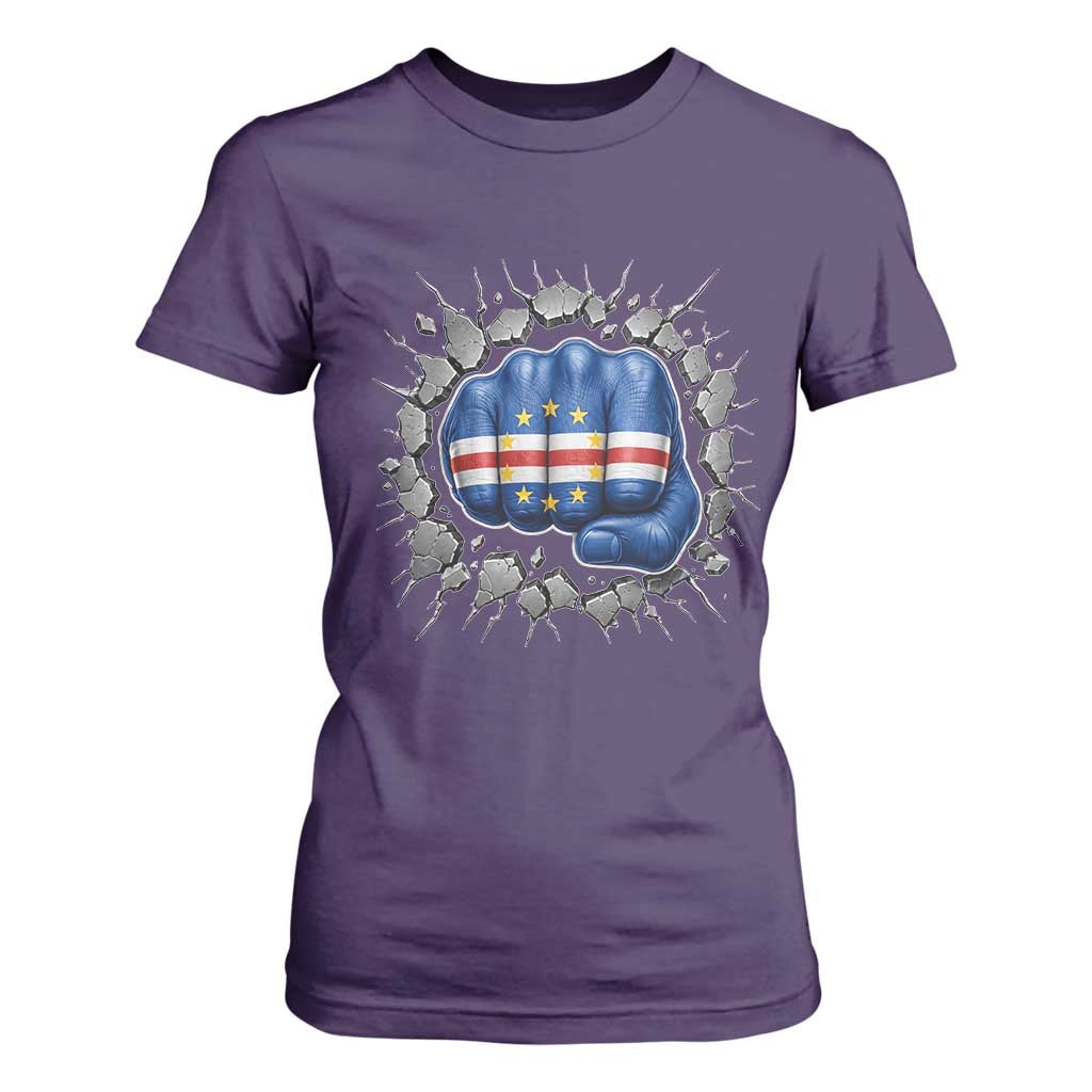 Cape Verde Flag Fist Power Stone Wall Break Graphic T Shirt For Women Cabo Verde Strong Roots National Pride