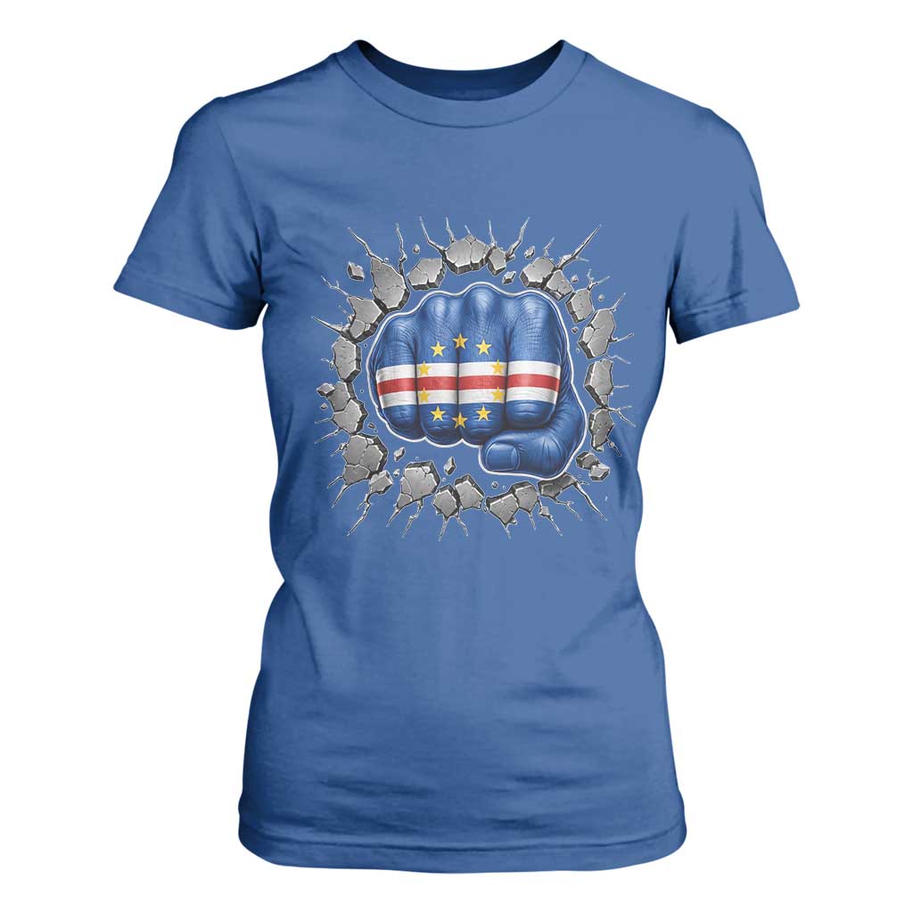 Cape Verde Flag Fist Power Stone Wall Break Graphic T Shirt For Women Cabo Verde Strong Roots National Pride