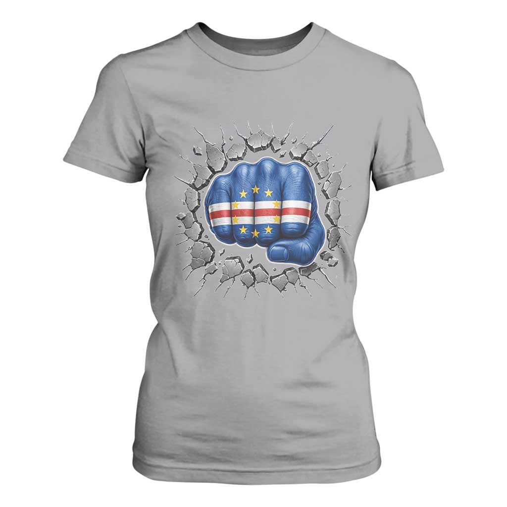 Cape Verde Flag Fist Power Stone Wall Break Graphic T Shirt For Women Cabo Verde Strong Roots National Pride