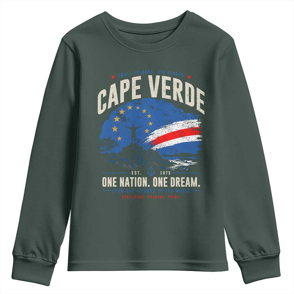Cape Verde Small Islands Big Hearts Pride Youth Sweatshirt Cabo Verde One Nation One Dream Distressed Flag