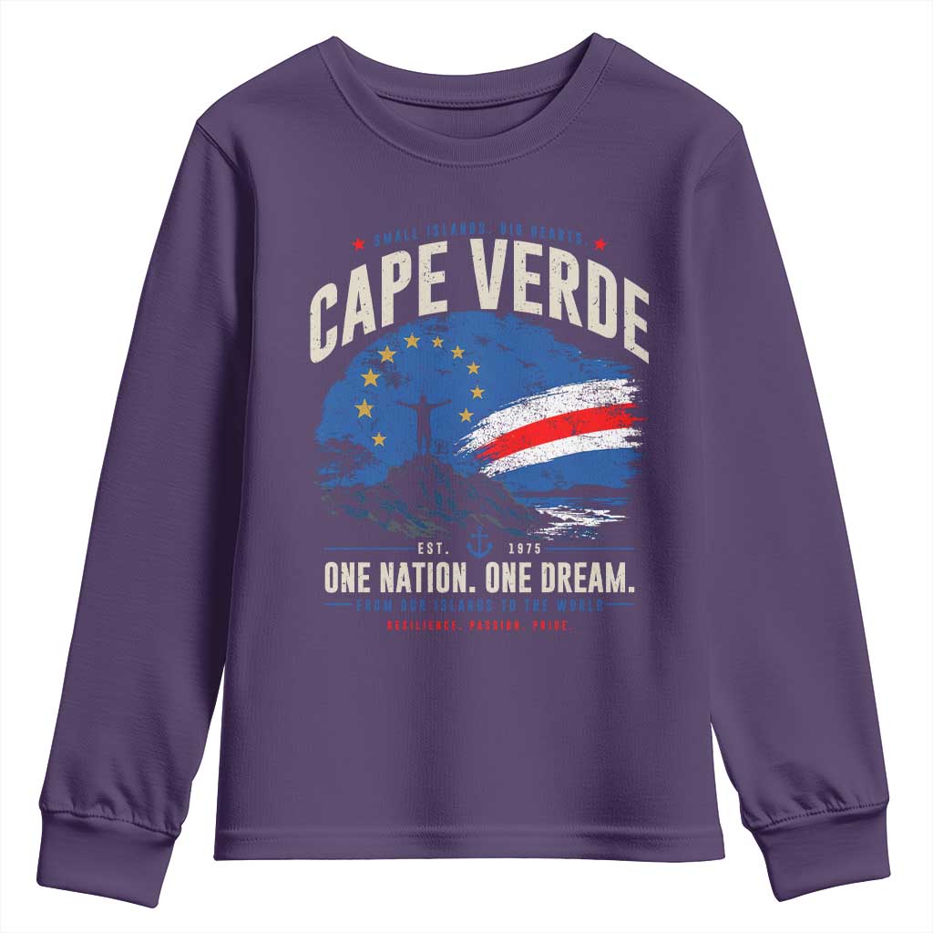 Cape Verde Small Islands Big Hearts Pride Youth Sweatshirt Cabo Verde One Nation One Dream Distressed Flag