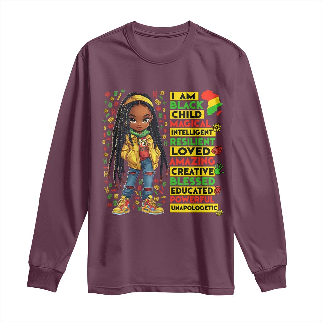 I Am Black Child Locd Girl Long Sleeve Shirt African Pride Black History Month