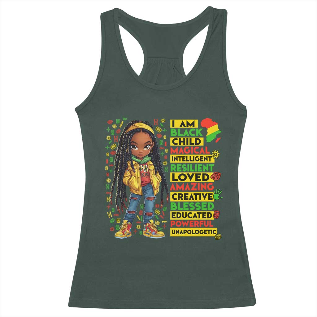 I Am Black Child Locd Girl Racerback Tank Top African Pride Black History Month