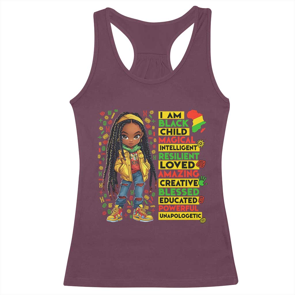 I Am Black Child Locd Girl Racerback Tank Top African Pride Black History Month