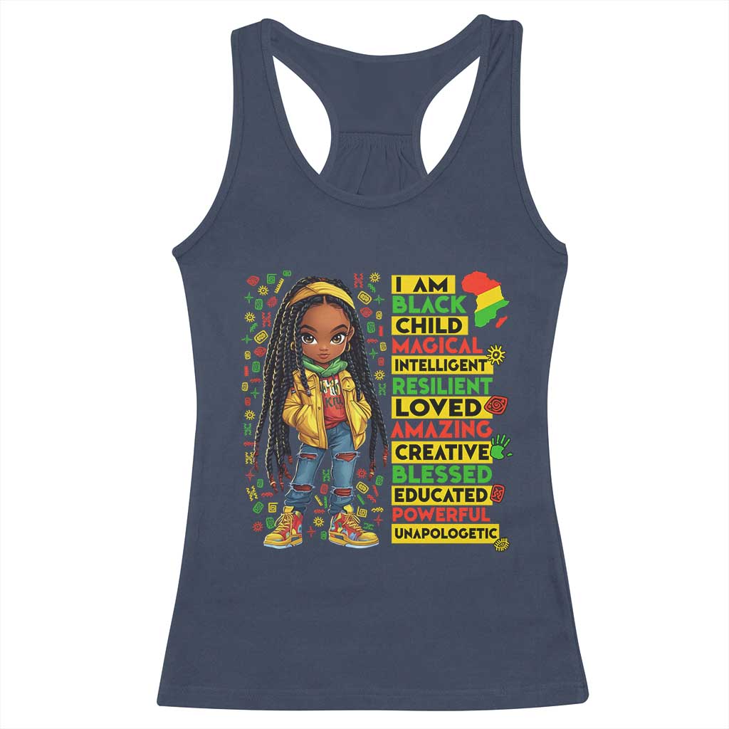 I Am Black Child Locd Girl Racerback Tank Top African Pride Black History Month