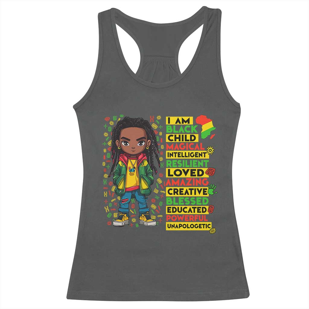 I Am Black Child Locd Boy Racerback Tank Top African Pride Black History Month