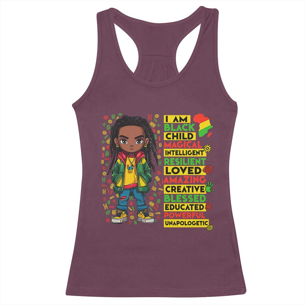 I Am Black Child Locd Boy Racerback Tank Top African Pride Black History Month