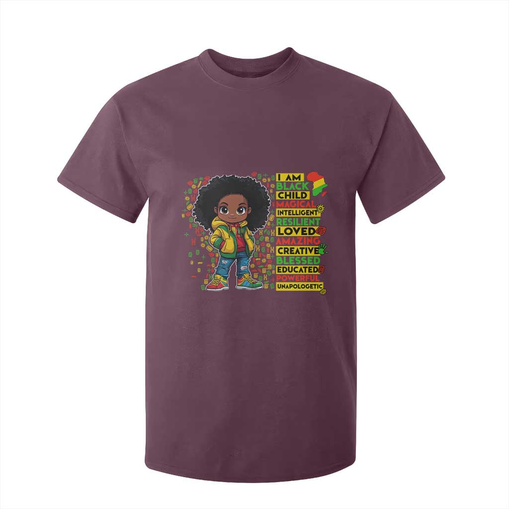 I Am Black Child Afro Girl T Shirt For Kid African American Pride Black History Month