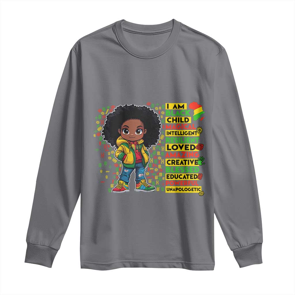 I Am Black Child Afro Girl Long Sleeve Shirt African American Pride Black History Month