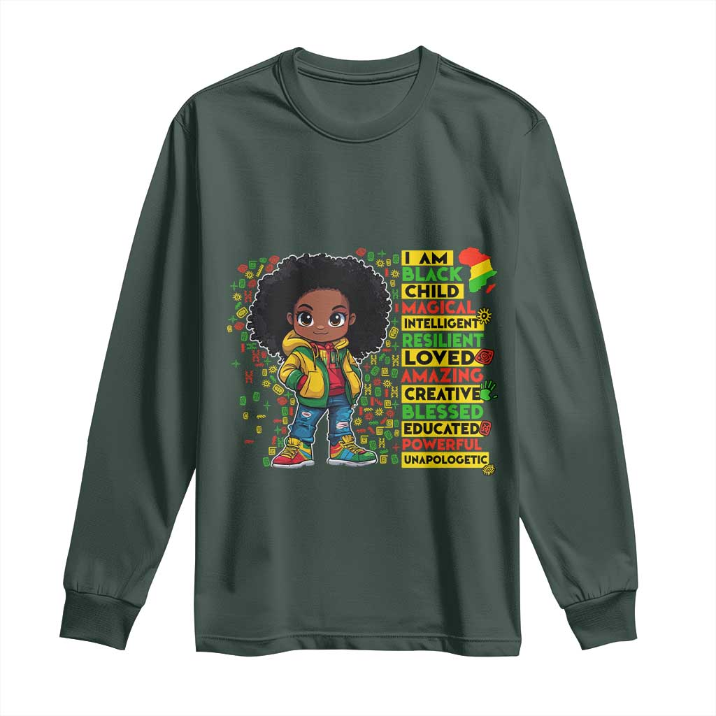 I Am Black Child Afro Girl Long Sleeve Shirt African American Pride Black History Month