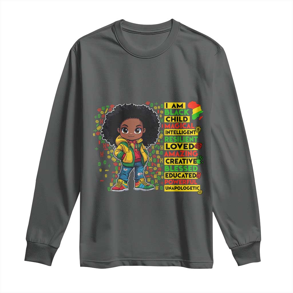I Am Black Child Afro Girl Long Sleeve Shirt African American Pride Black History Month