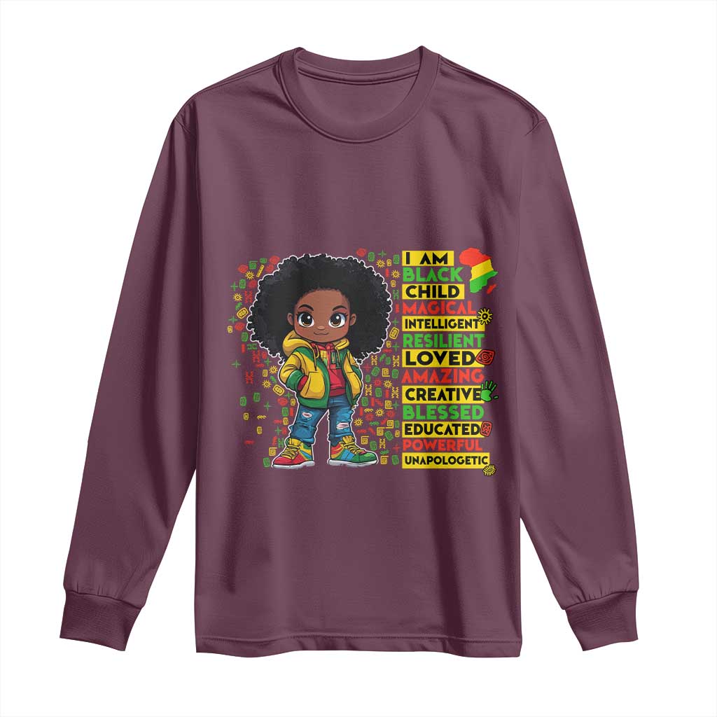 I Am Black Child Afro Girl Long Sleeve Shirt African American Pride Black History Month