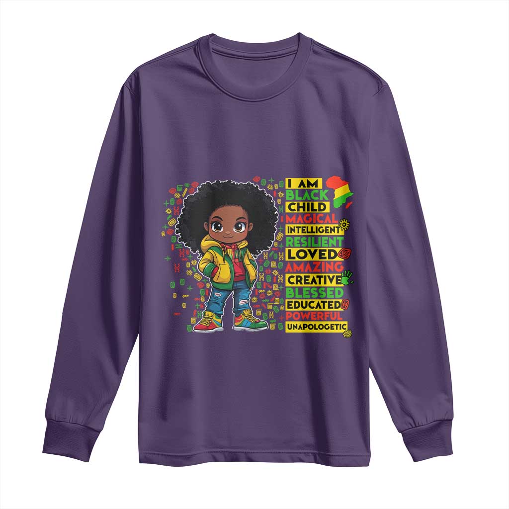 I Am Black Child Afro Girl Long Sleeve Shirt African American Pride Black History Month