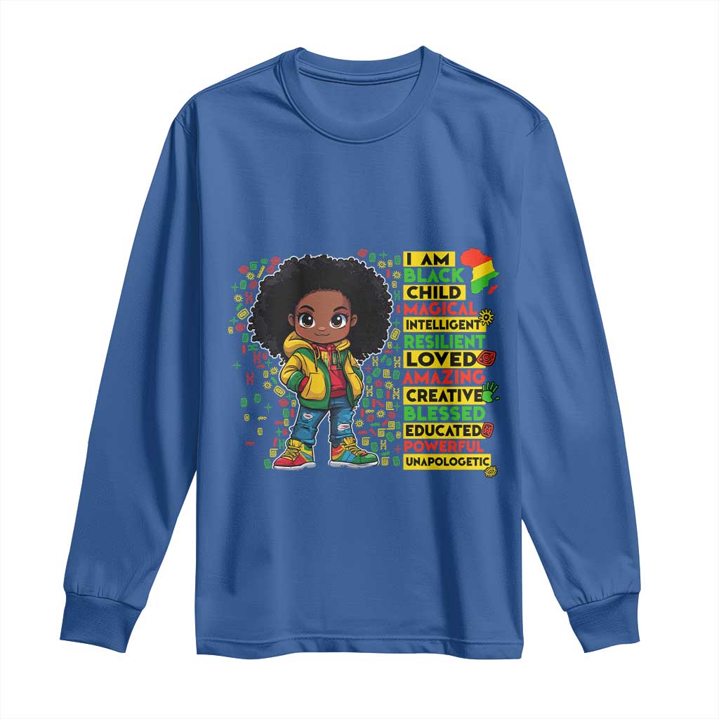 I Am Black Child Afro Girl Long Sleeve Shirt African American Pride Black History Month