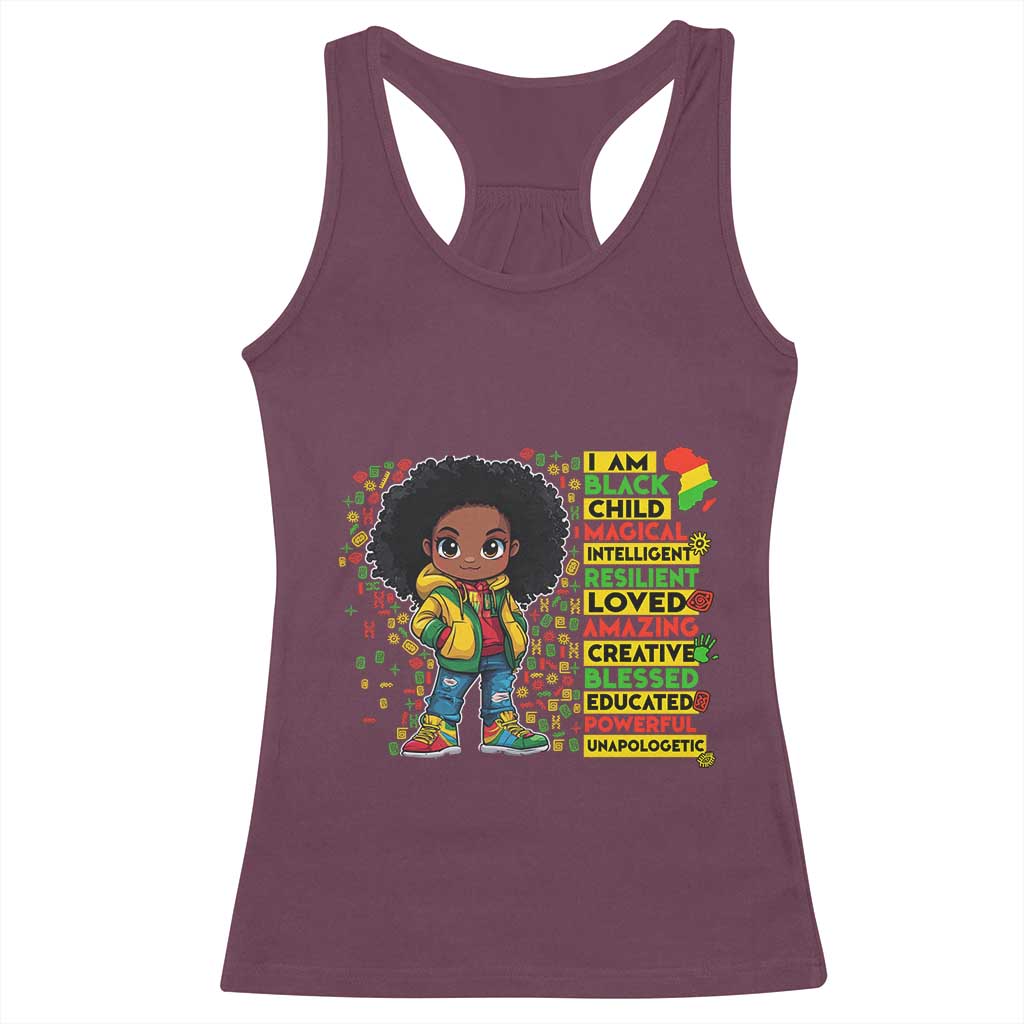 I Am Black Child Afro Girl Racerback Tank Top African American Pride Black History Month