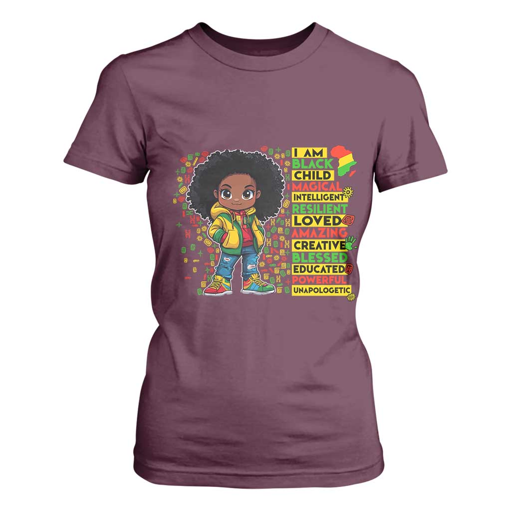 I Am Black Child Afro Girl T Shirt For Women African American Pride Black History Month