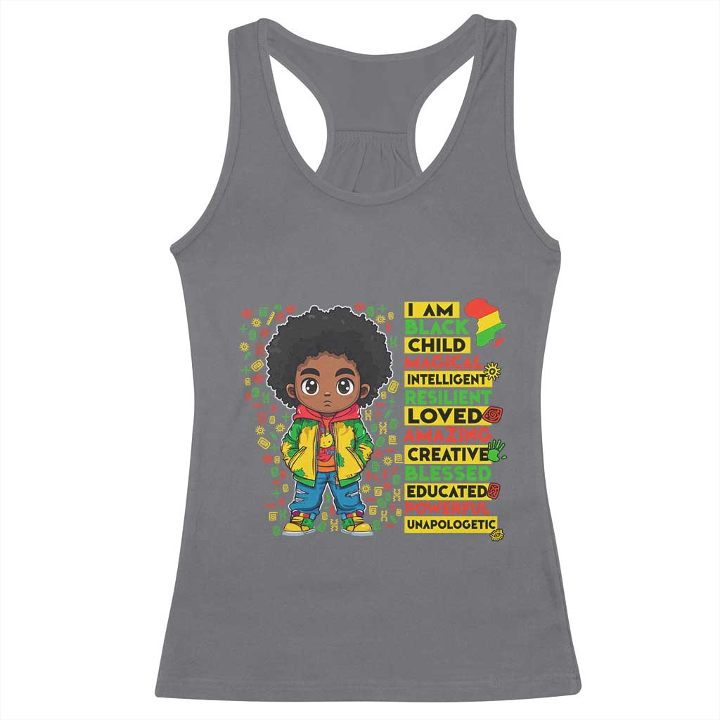 I Am Black Child Afro Boy Racerback Tank Top African American Pride Black History Month
