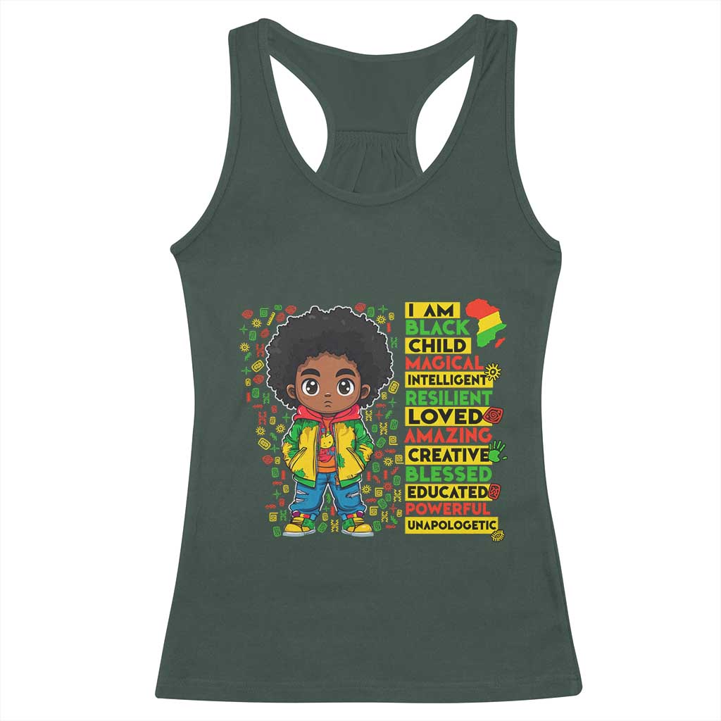 I Am Black Child Afro Boy Racerback Tank Top African American Pride Black History Month