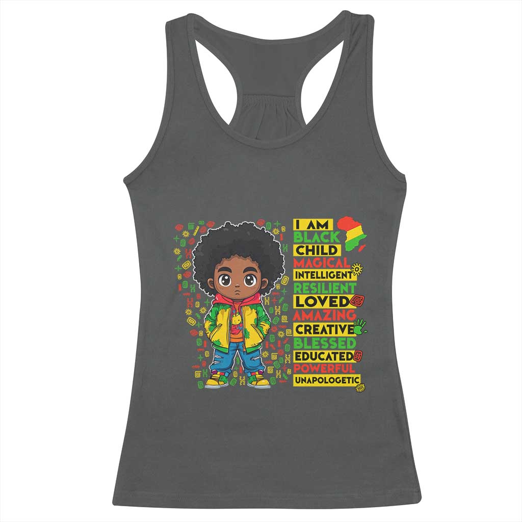 I Am Black Child Afro Boy Racerback Tank Top African American Pride Black History Month