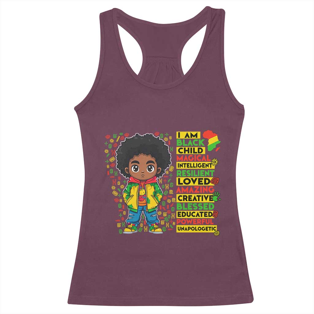 I Am Black Child Afro Boy Racerback Tank Top African American Pride Black History Month