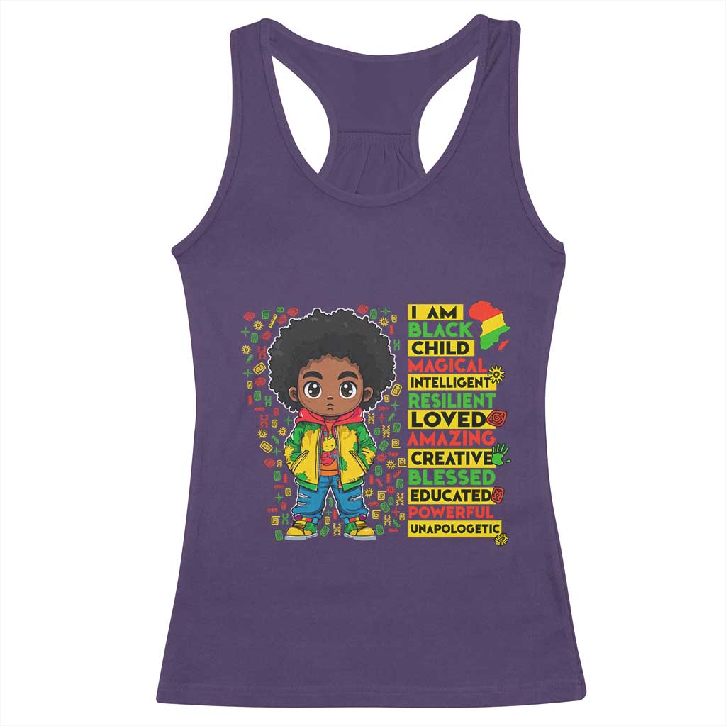 I Am Black Child Afro Boy Racerback Tank Top African American Pride Black History Month