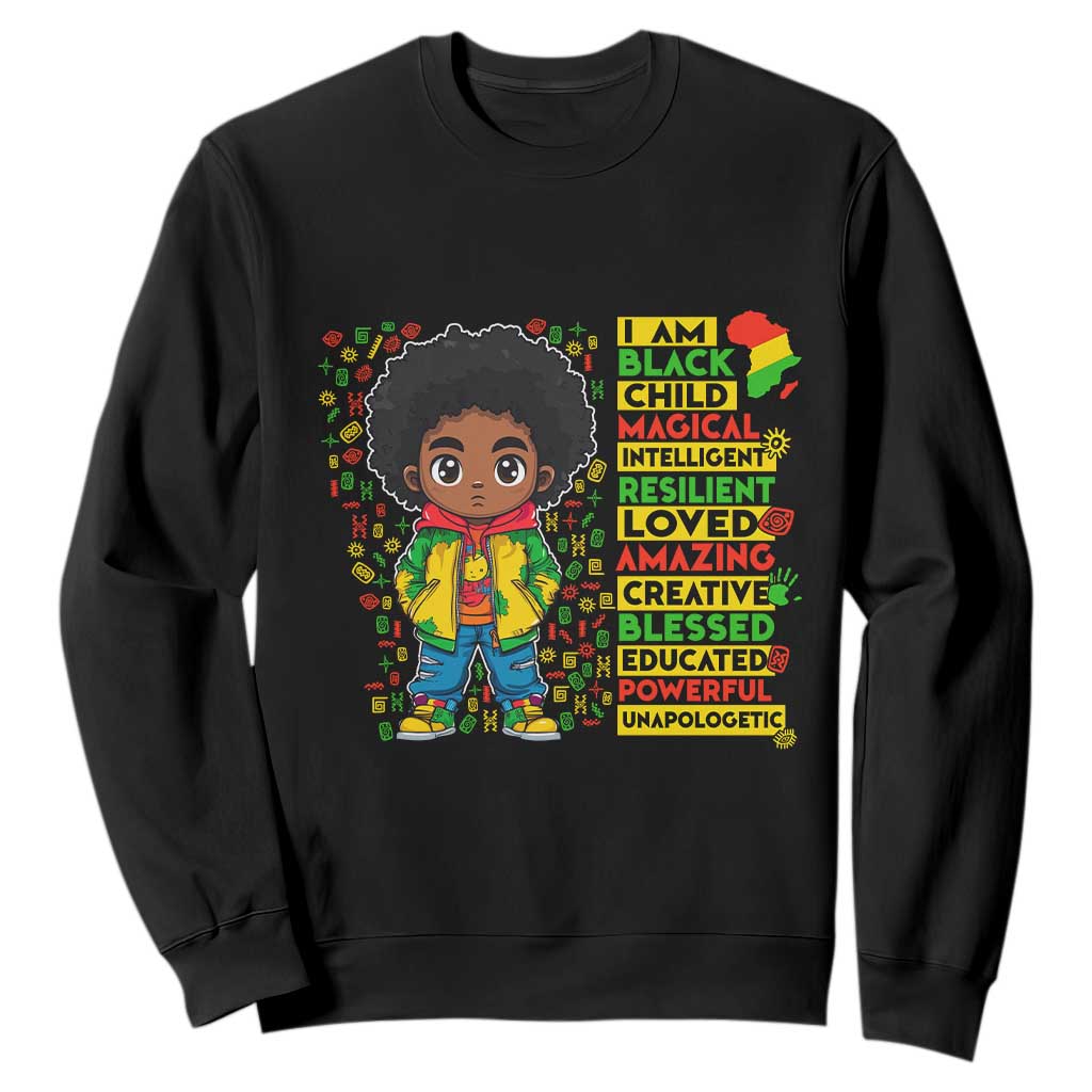 I Am Black Child Afro Boy Sweatshirt African American Pride Black History Month