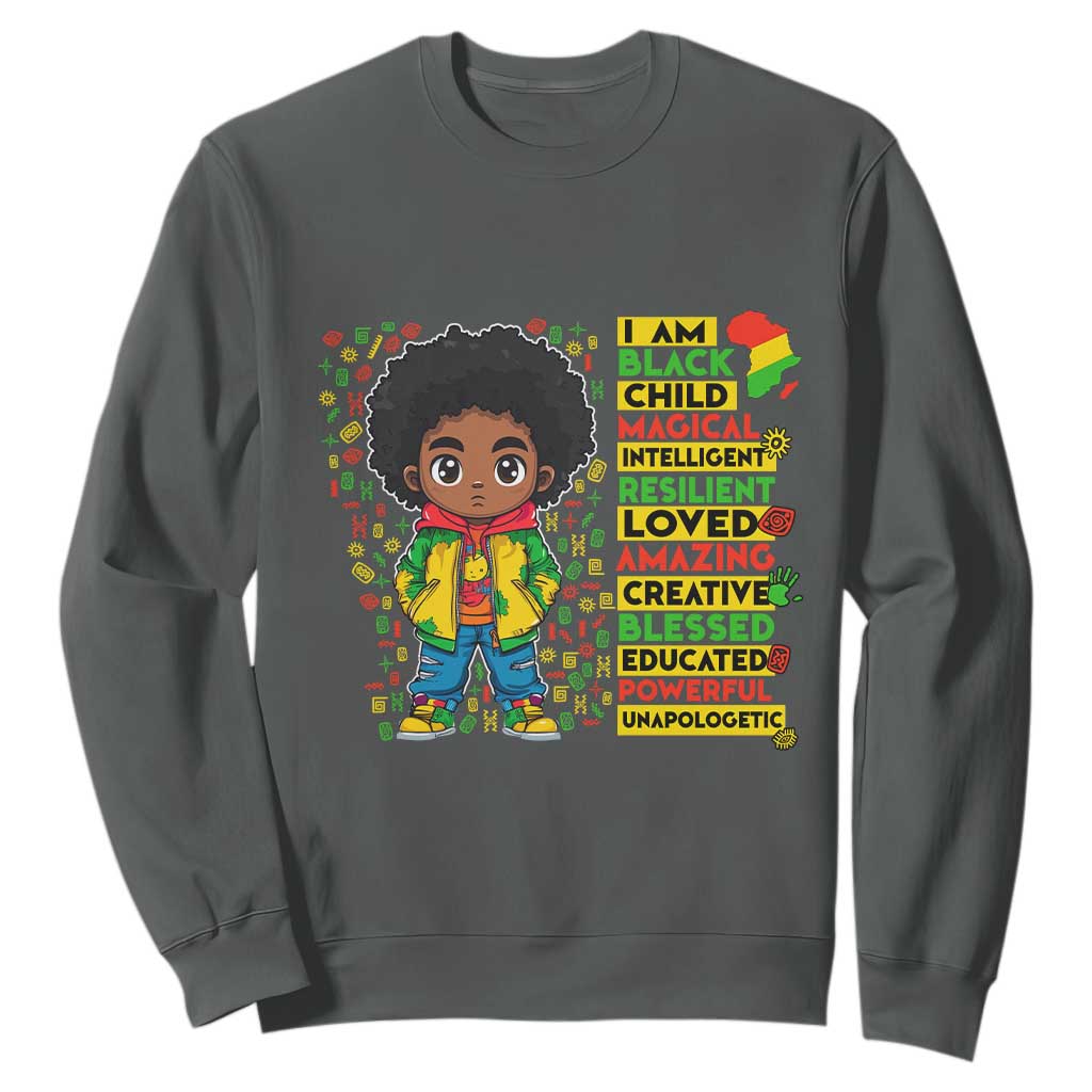 I Am Black Child Afro Boy Sweatshirt African American Pride Black History Month
