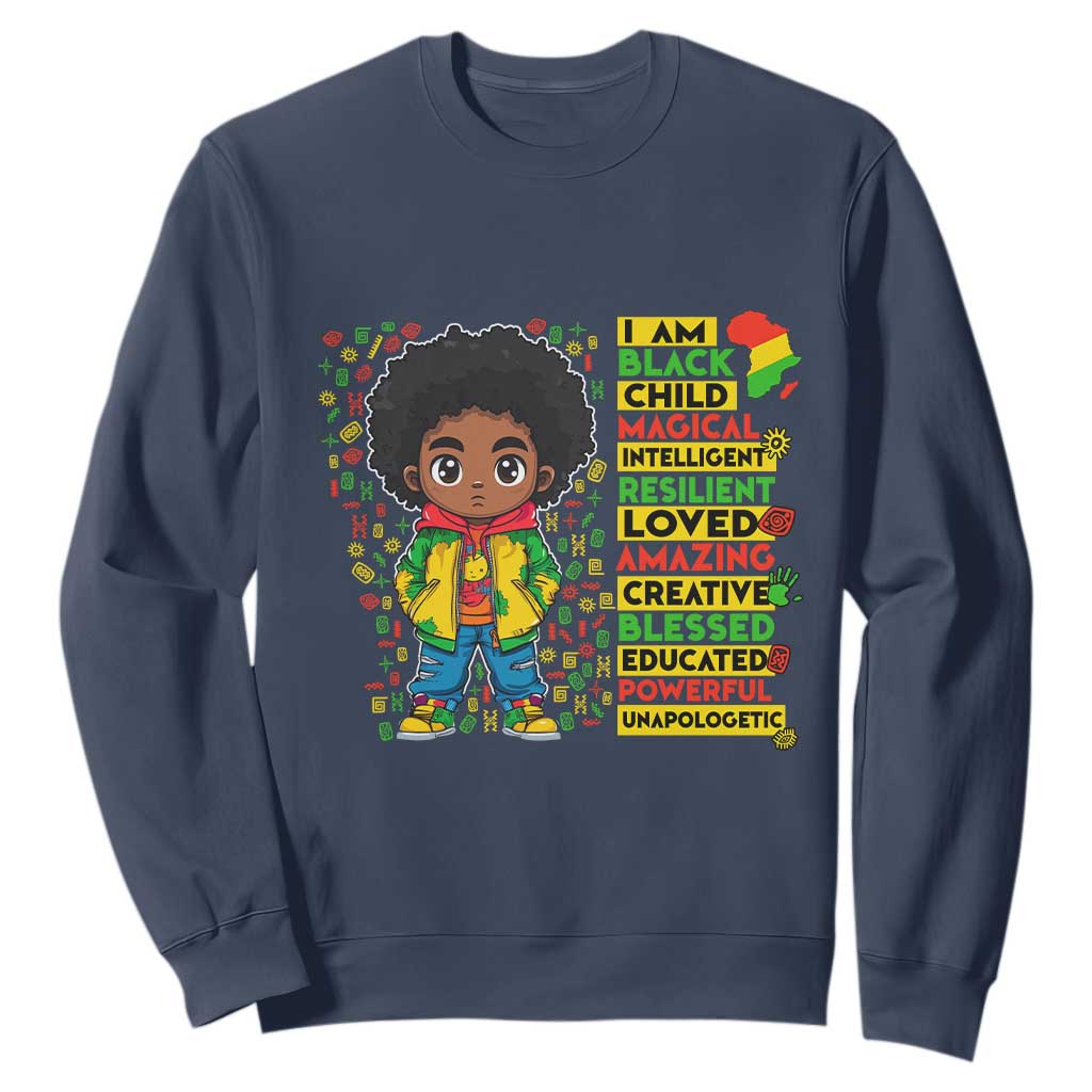 I Am Black Child Afro Boy Sweatshirt African American Pride Black History Month