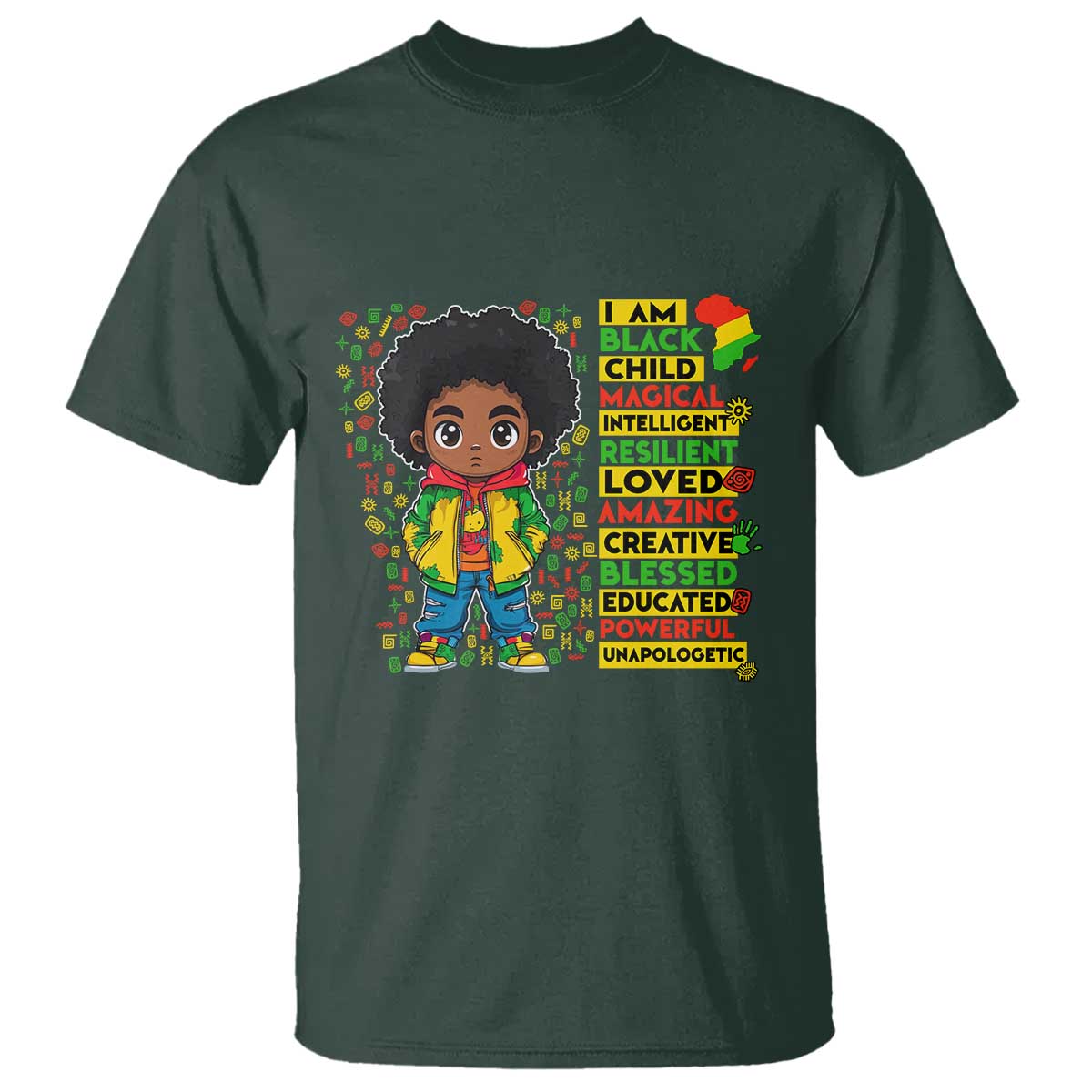I Am Black Child Afro Boy T Shirt African American Pride Black History Month