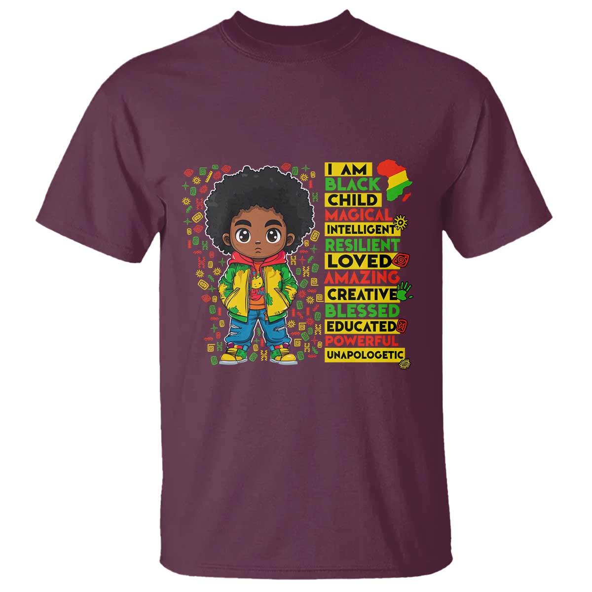 I Am Black Child Afro Boy T Shirt African American Pride Black History Month