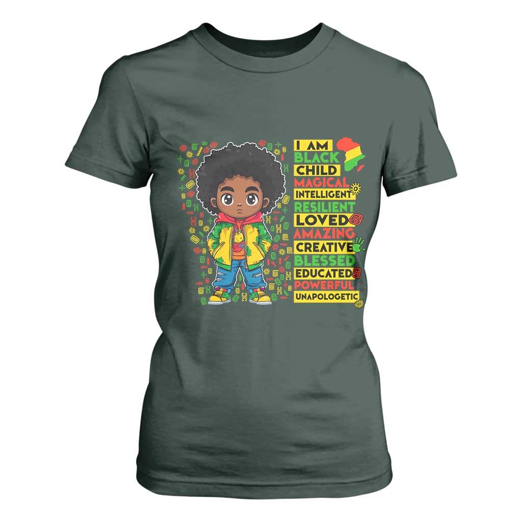 I Am Black Child Afro Boy T Shirt For Women African American Pride Black History Month