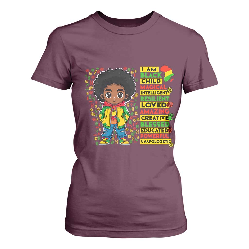 I Am Black Child Afro Boy T Shirt For Women African American Pride Black History Month