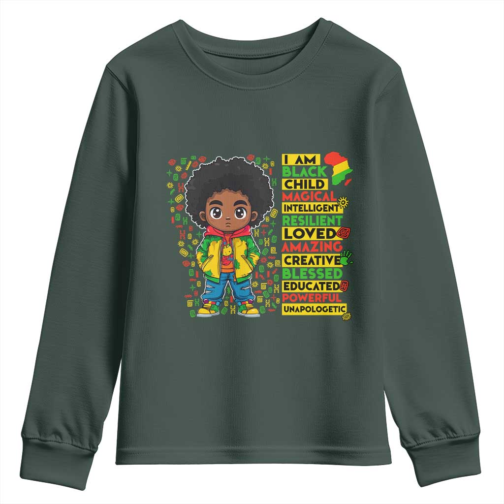 I Am Black Child Afro Boy Youth Sweatshirt African American Pride Black History Month