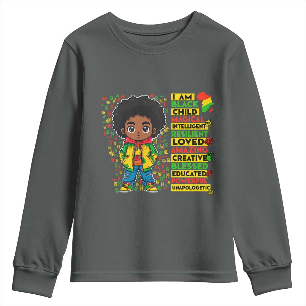 I Am Black Child Afro Boy Youth Sweatshirt African American Pride Black History Month