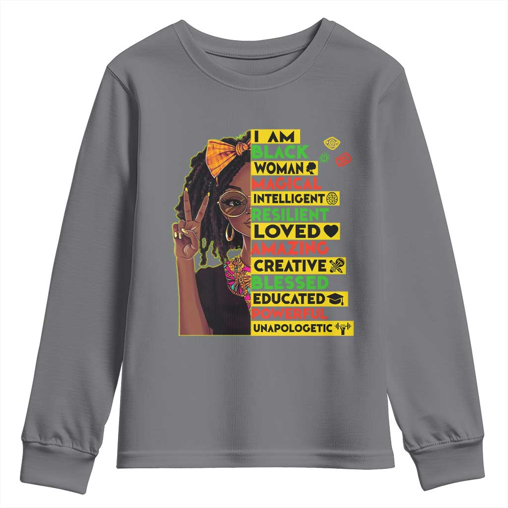 I Am Black Woman With Locd Youth Sweatshirt African Pride Black History Month