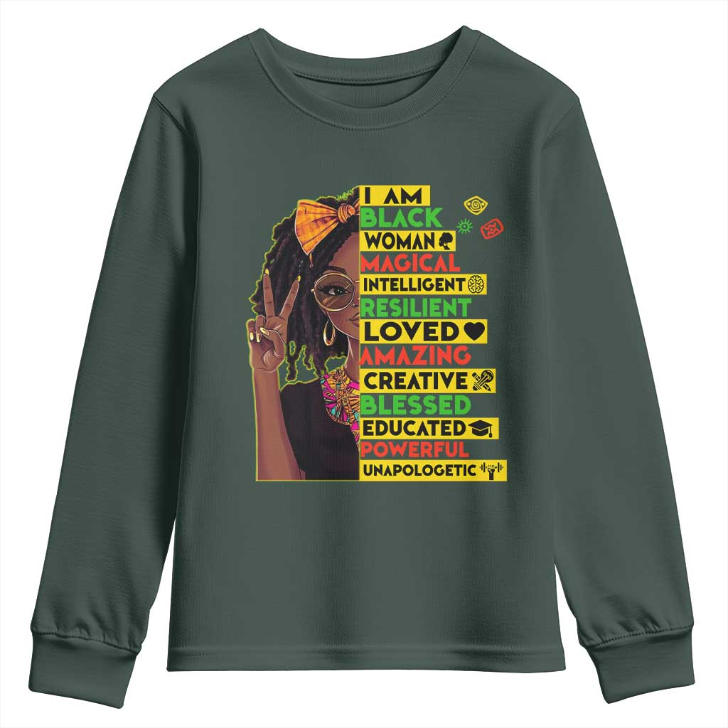 I Am Black Woman With Locd Youth Sweatshirt African Pride Black History Month