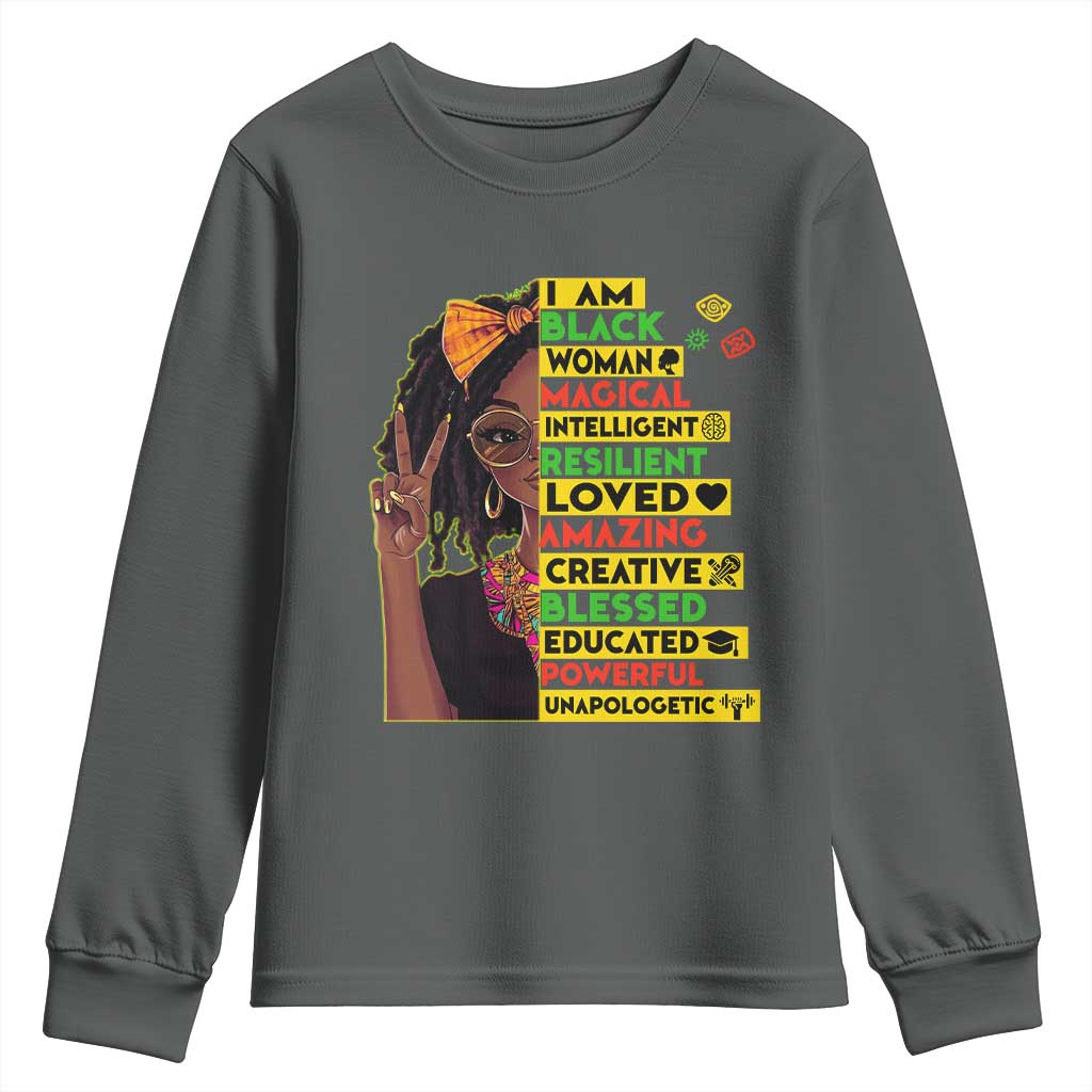 I Am Black Woman With Locd Youth Sweatshirt African Pride Black History Month